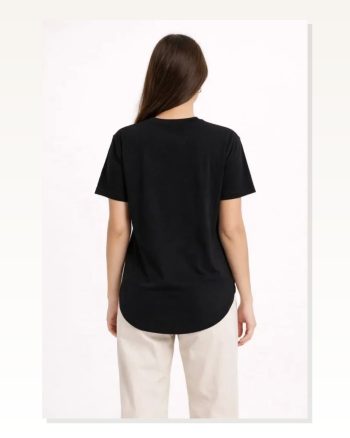 Basic T-shirt Kısa Kol Bisiklet Yaka Oval Kesim Tişört Siyah