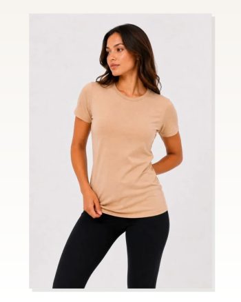 Basic Tişört Bisiklet Yaka Kısa Kol Günlük Yazlık Slim Fit T-shirt Bej