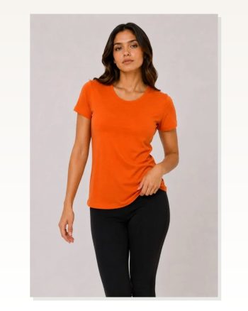 Basic Tişört Bisiklet Yaka Kısa Kol Günlük Yazlık Slim Fit T-shirt Turuncu