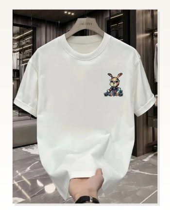 Kadın Baskılı Salaş Stil Beyaz Oversize Bisiklet Yaka Tişört