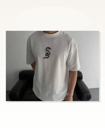 Kadın Baskılı Salaş Stil Beyaz Oversize Bisiklet Yaka Tişört