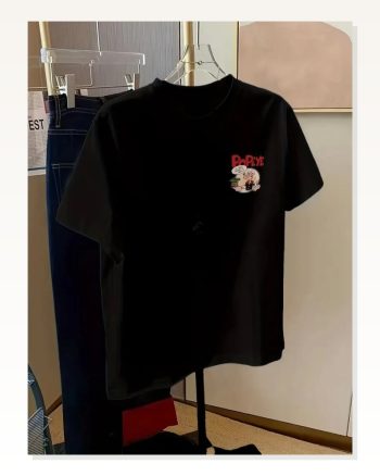 Kadın Baskılı Salaş Stil Siyah Oversize Bisiklet Yaka Tişört