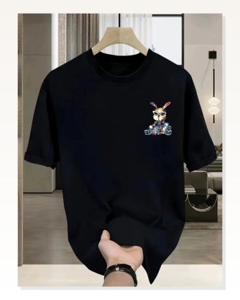 Kadın Baskılı Salaş Stil Siyah Oversize Bisiklet Yaka Tişört