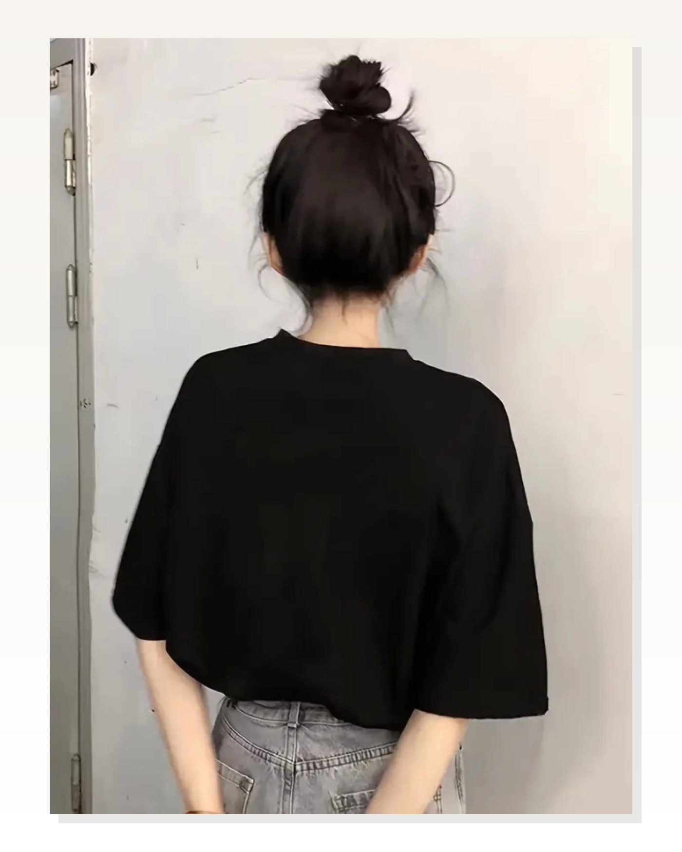 Baskılı Kadın Salaş Stil Siyah Oversize Bisiklet Yaka Tişört Marketplace blank