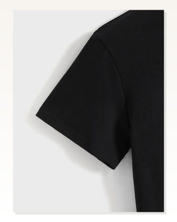 Kadın Baskılı Salaş Stil Siyah Oversize Bisiklet Yaka Tişört