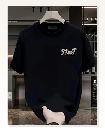 Kadın Baskılı Salaş Stil Siyah Oversize Bisiklet Yaka Tişört