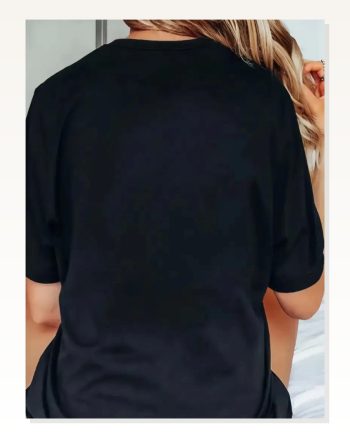 Kadın Baskılı Salaş Stil Siyah Oversize Bisiklet Yaka Tişört