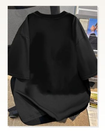Kadın Baskılı Salaş Stil Siyah Oversize Bisiklet Yaka Tişört