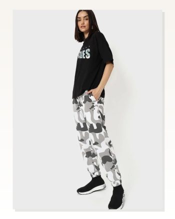 Kadın Baskılı Günlük Stil Siyah Oversize Tişört