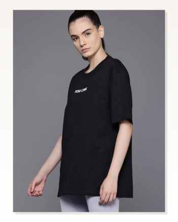 Kadın Baskılı Günlük Stil Siyah Oversize Tişört