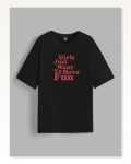 Kadın Baskılı Günlük Stil Siyah Oversize Tişört