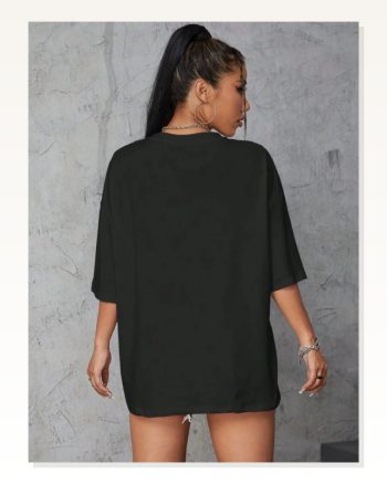 Kadın Baskılı Günlük Stil Siyah Oversize Tişört