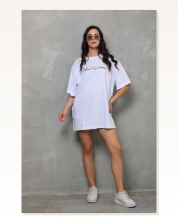 Kadın Baskılı Beyaz Kısa Kol Bisiklet Yaka Regular Rahat Kalıp Günlük Tişört
