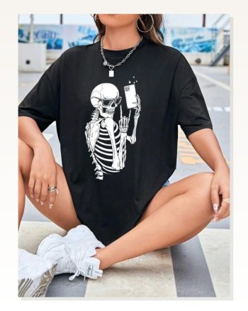 Kadın Baskılı Günlük Stil Siyah Tişört