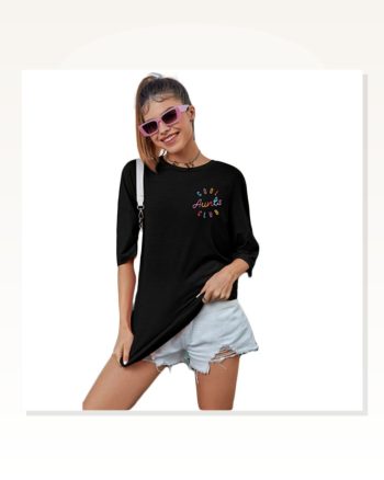 Kadın Baskılı Günlük Stil Siyah Tişört