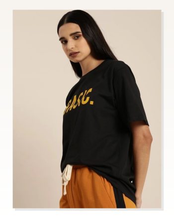 Kadın Baskılı Günlük Stil Siyah Tişört
