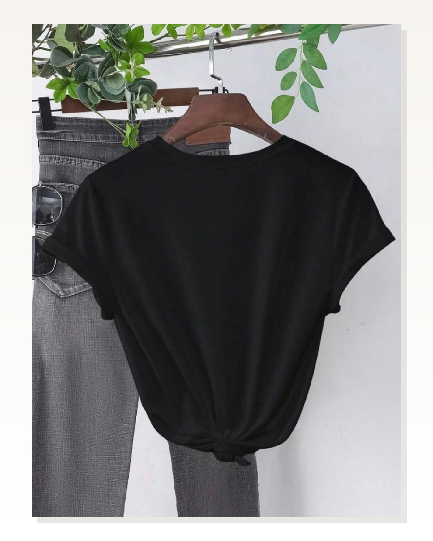 Baskılı Kadın Günlük Stil Siyah Tişört Marketplace blank