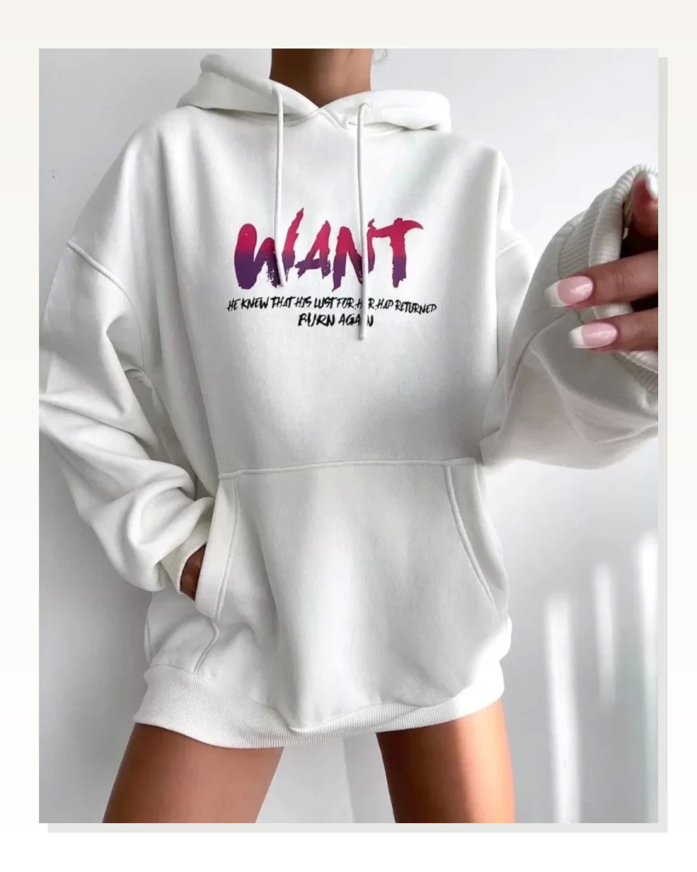Baskılı Kadın Günlük Stil Beyaz Üç İplik Pamuklu Dokuma Oversize Sweatshirt Marketplace blank