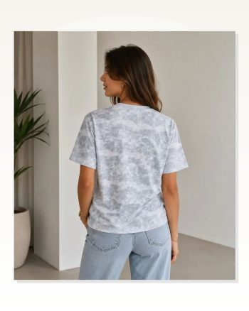 Batik Desenli Tişört Bisiklet Yaka Kısa Kol Regular Fit T-shirt Gri