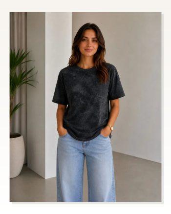 Batik Desenli Tişört Bisiklet Yaka Kısa Kol Regular Fit T-shirt Siyah