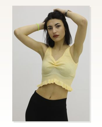 Bel Lastikli Triko Bluz Hardal P-019708