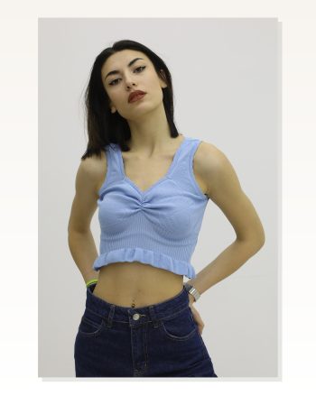 Bel Lastikli Triko Bluz Mavi P-019708