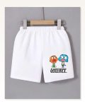 Beli Lastikli Baskılı Mini Şort Beyaz
