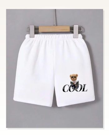 Beli Lastikli Baskılı Mini Şort Beyaz