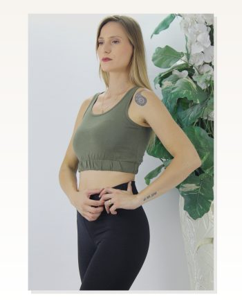 Kadın Modern Stil Beli Lastikli Crop Haki LKS2907.022