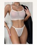 Beyaz Transparan Tül Bralet Tanga İç Giyim Takımı TM1388