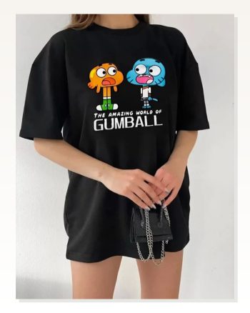 Kadın Grafik Baskılı Günlük Stil Siyah Cotton Salaş Kesim Oversize Tişört