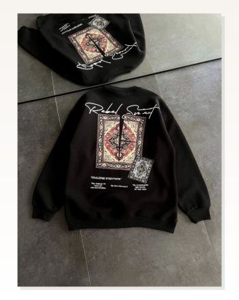 Kadın Baskılı Günlük Stil Siyah Bisiklet Yaka Sweatshirt