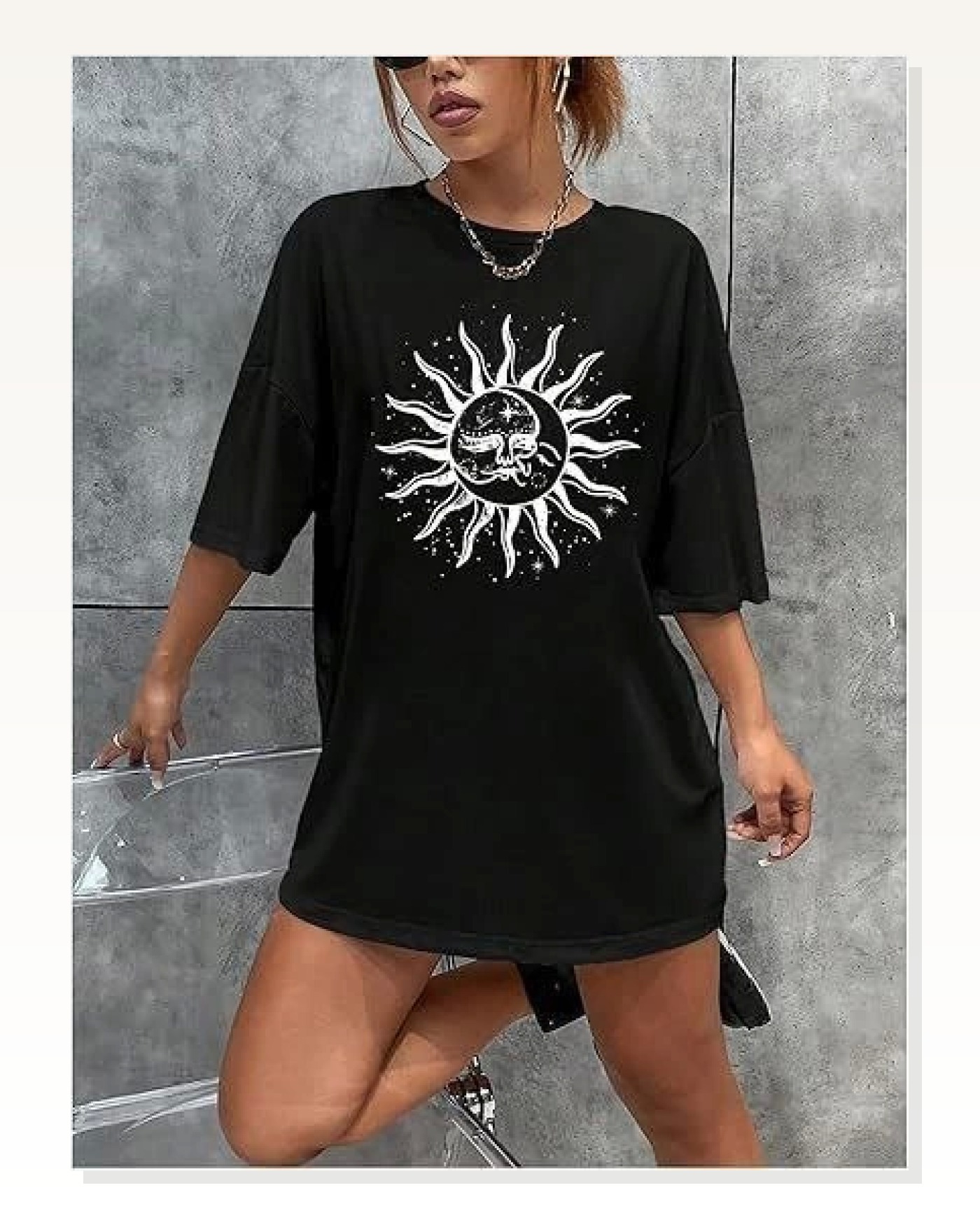 Baskılı Kadın Günlük Stil Siyah Bisiklet Yaka Tişört Marketplace blank