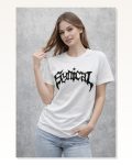 Kadın Baskılı Beyaz Bisiklet Yaka Ön Kısa Kollu Streetwear Günlük Basic Pamuklu Tişört