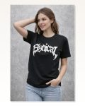 Baskılı Kadın Siyah Bisiklet Yaka Ön Kısa Kollu Streetwear Günlük Basic Pamuklu Tişört Marketplace