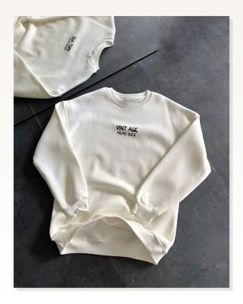 Kadın Baskılı Günlük Stil Beyaz Bisiklet Yaka Üç İplik Oversize Sweatshirt
