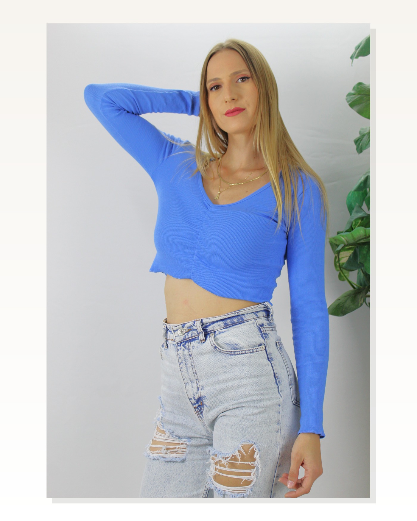 Büzgülü Fitilli Bluz Mavi - 94574 Marketplace blank