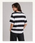 Çizgili Oversize Tişört Bisiklet Yaka Kısa Kol Yazlık T-Shirt – Siyah Marketplace