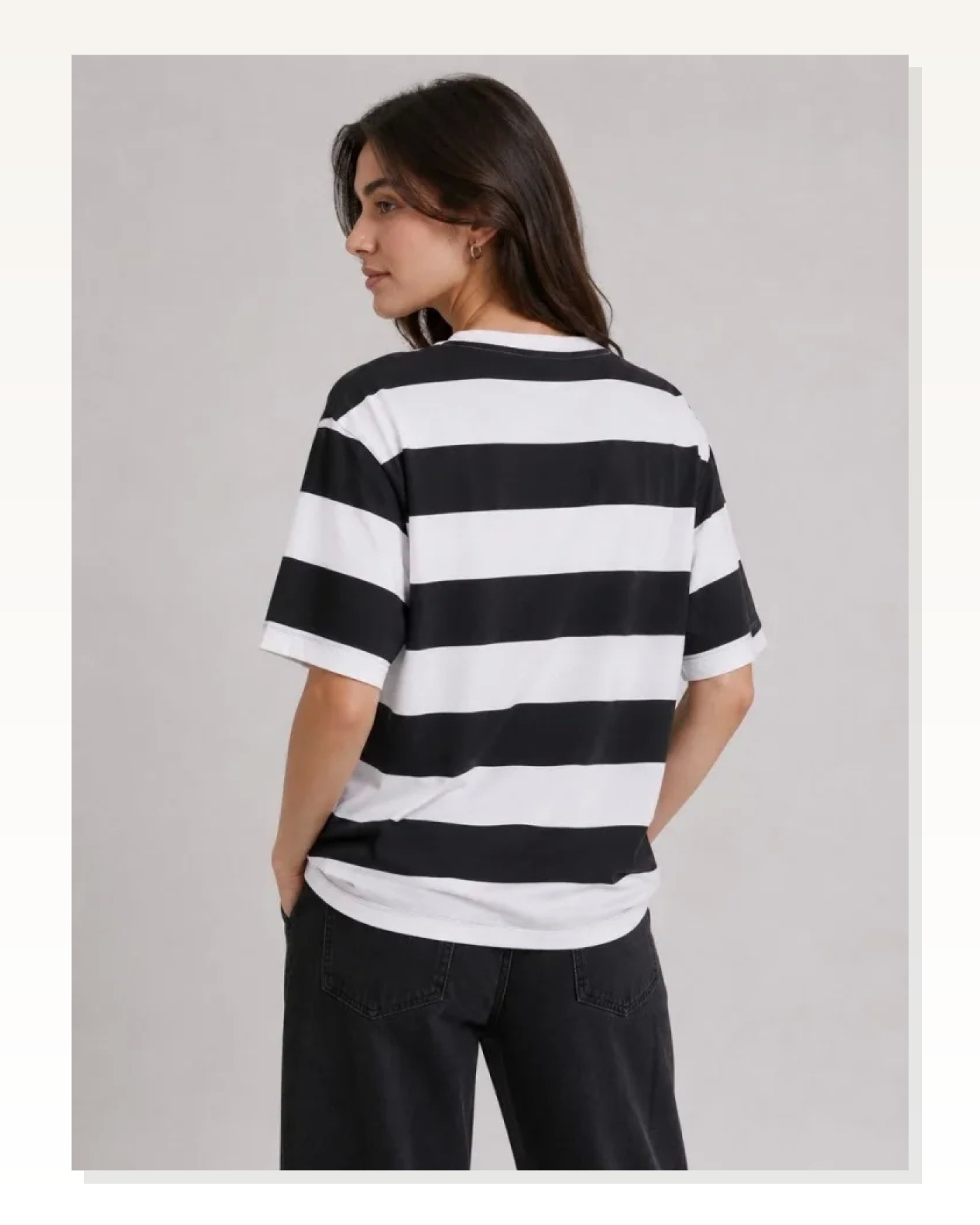 Çizgili Oversize Tişört Bisiklet Yaka Kısa Kol Yazlık T-Shirt - Siyah Marketplace blank