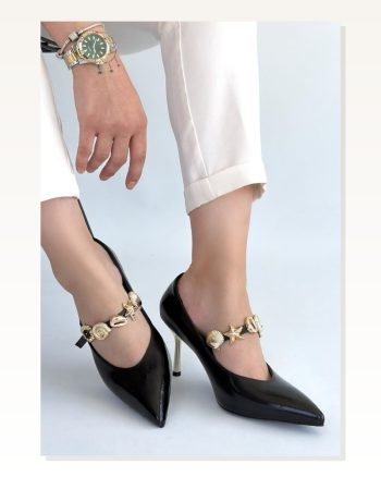 Conne Siyah Cilt Stiletto Ayakkabı