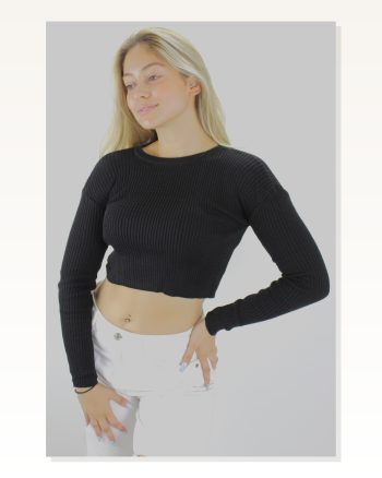 Kadın Modern Stil Crop Triko Siyah