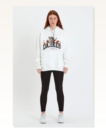 Kadın Baskılı Sokak Stili Beyaz DANKES Kapüşonlu Sweat