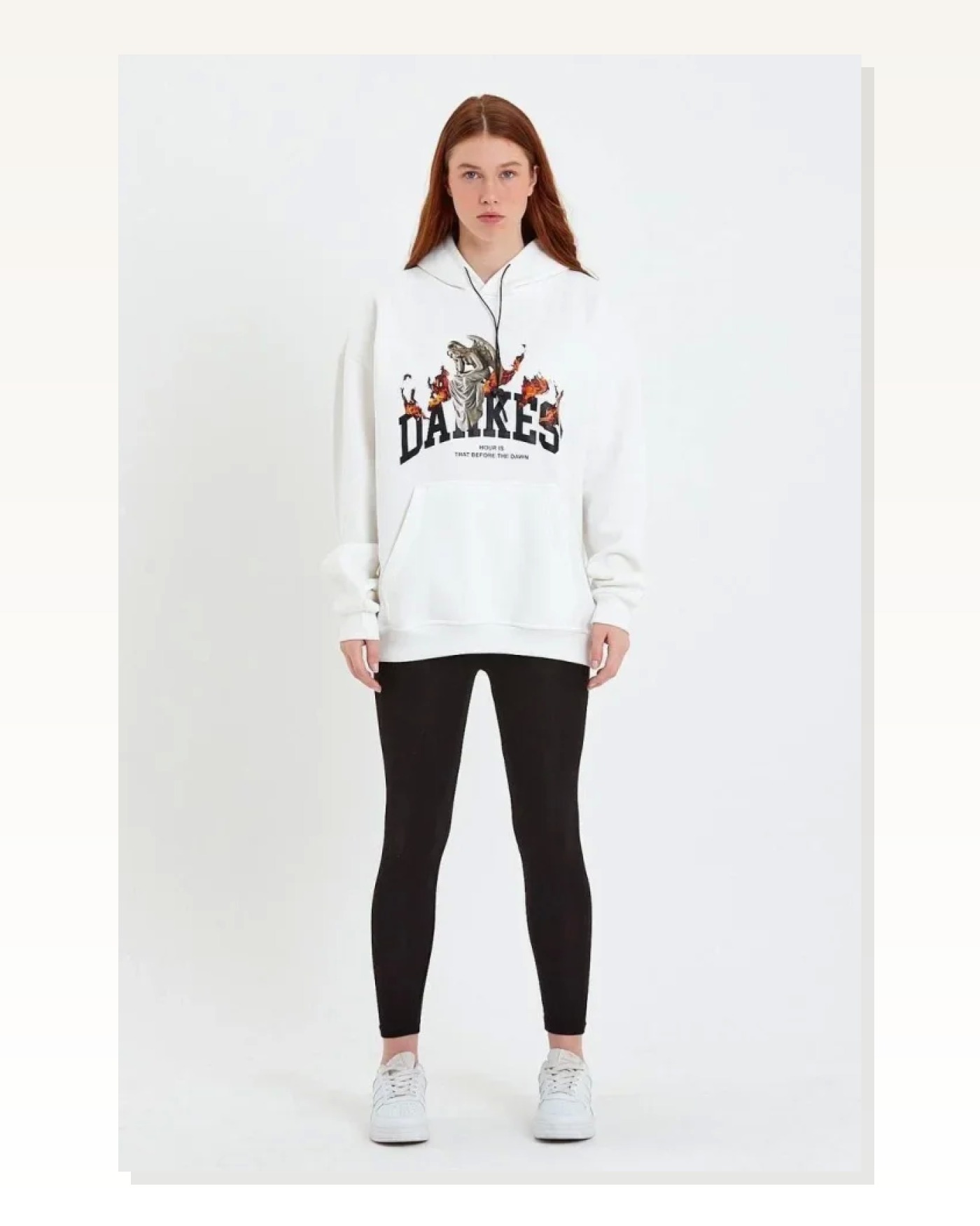 Baskılı Kadın Sokak Stili Beyaz DANKES Kapüşonlu Sweat Marketplace blank