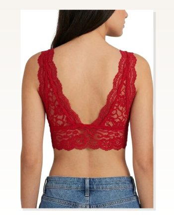 Dantel Bralet Crop Sütyen V Yaka Askılı Şık Esnek Rahat Kırmızı