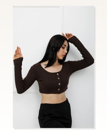 Düğmeli Mini Crop Bady Kahve P-020494