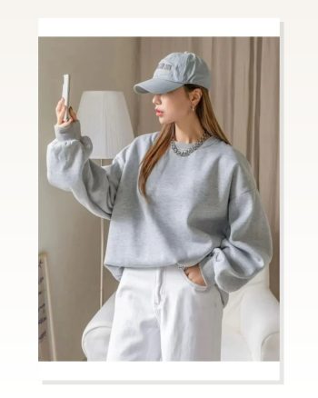 Erkek Düz Dokulu Günlük Stil Gri Bisiklet Yaka Rahat Kesim Sweatshirt