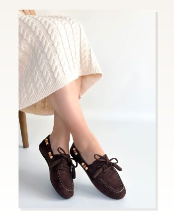 Kadın Süet Modern Stil Elora Kahve Babet