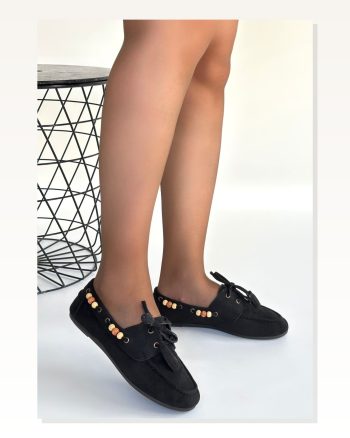 Kadın Süet Modern Stil Elora Siyah Babet
