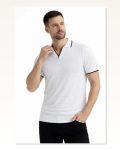 Erkek Günlük Stil Mint Yeşili 2’LI Paket Triko Yakalı Düğmesiz Açık Yaka Fitilli Kısa Kollu Beyaz Regular Fit
