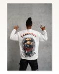 Erkek Baskılı Sokak Stili Gangster Beyaz Üç İplik Hoodie